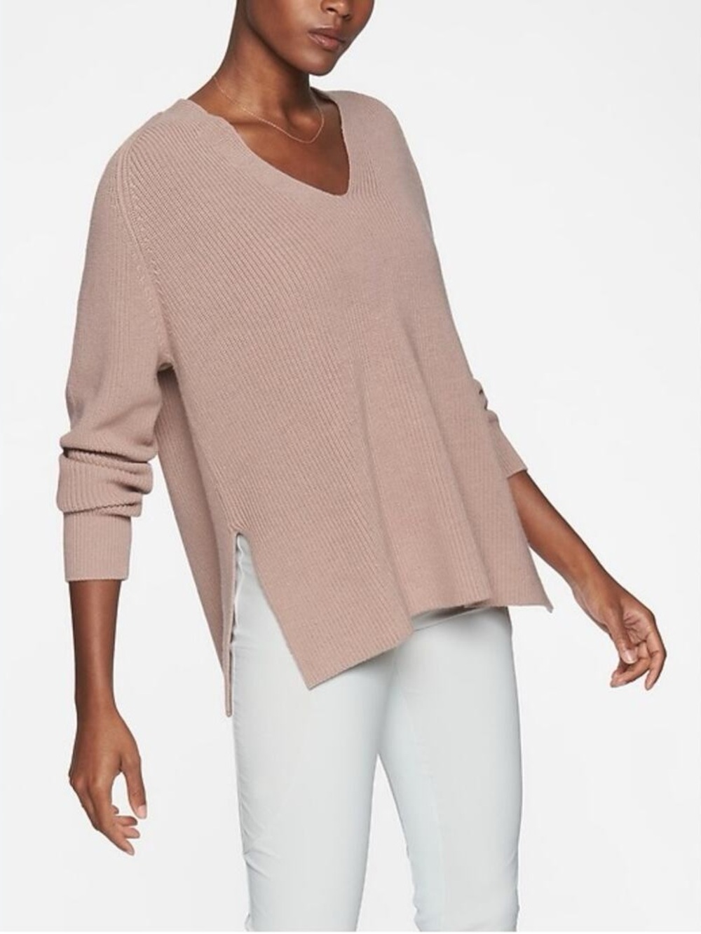 Athleta Dusty Rose V-Neck Side-Slit Sweater
